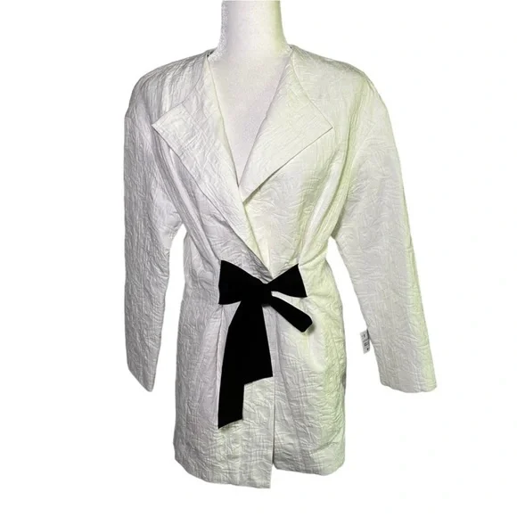 Zara White Jacket with Black Tie NWT XS - Picture 3 of 7
